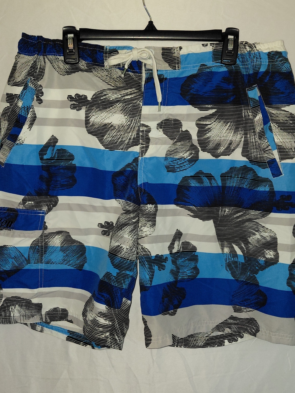 Ron Jon Blue White Floral Stripe Swim Trunks #2290